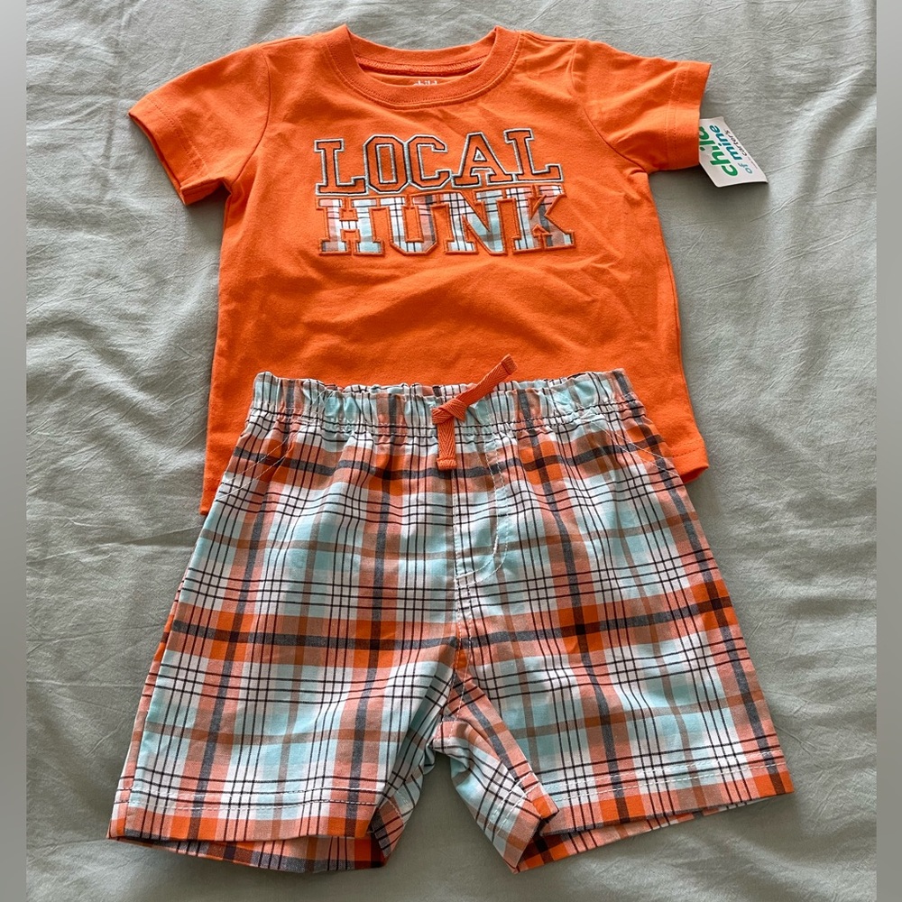Child of Mine by Carter’s, Size: 2T, Orange shirt and Plaid shorts